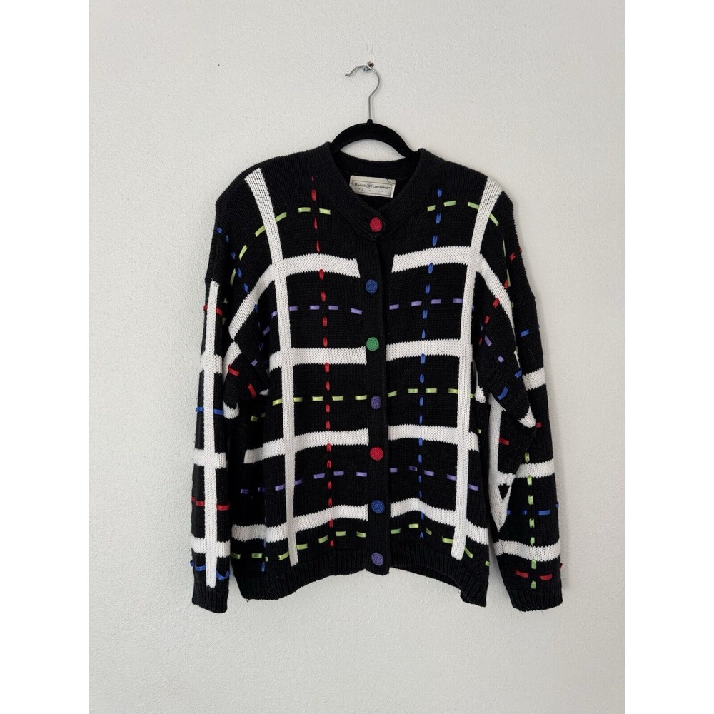 Maggie Lawrence Vintage Black Cardigan Sweater  With Ribbon‎ Detail  23x24 XL